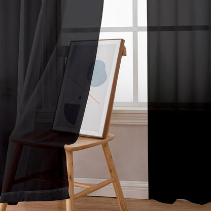 Black Sheer Curtains 63 Inch Length 2 Panels, Rod Pocket Solid Color Window Sheer Curtain Panels, Elegant Curtains & Drapes for Living Room, Bedroom 2 Panels (Black, 42" W X 63" L)