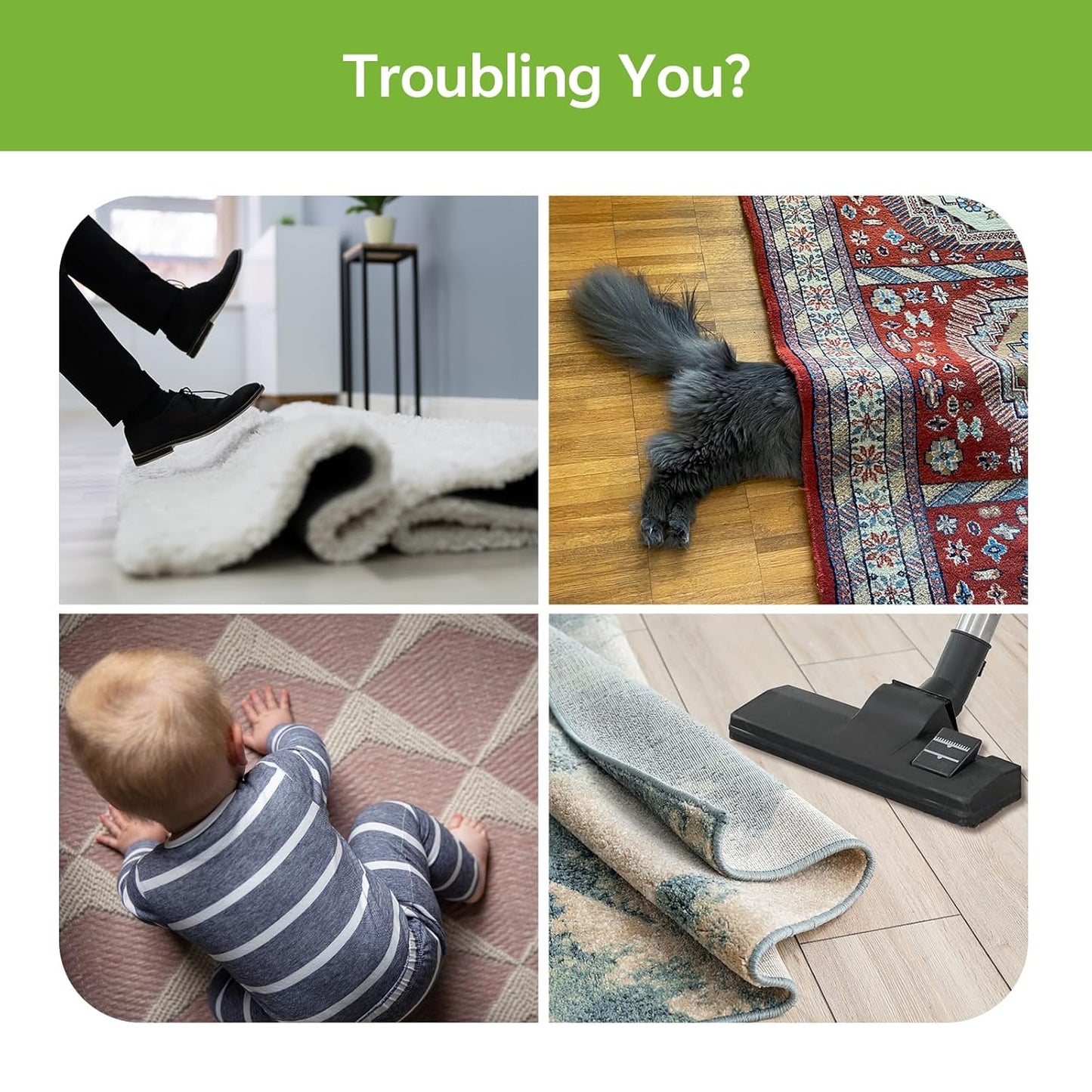 Double Sided Carpet Tape - 2 Inch X 12 Yards Removable Rug Tape for Hardwood Floors, Tile & Laminate - No Residue Strong Hold anti Slip Gripper for Area Rugs, Mats & Carpets