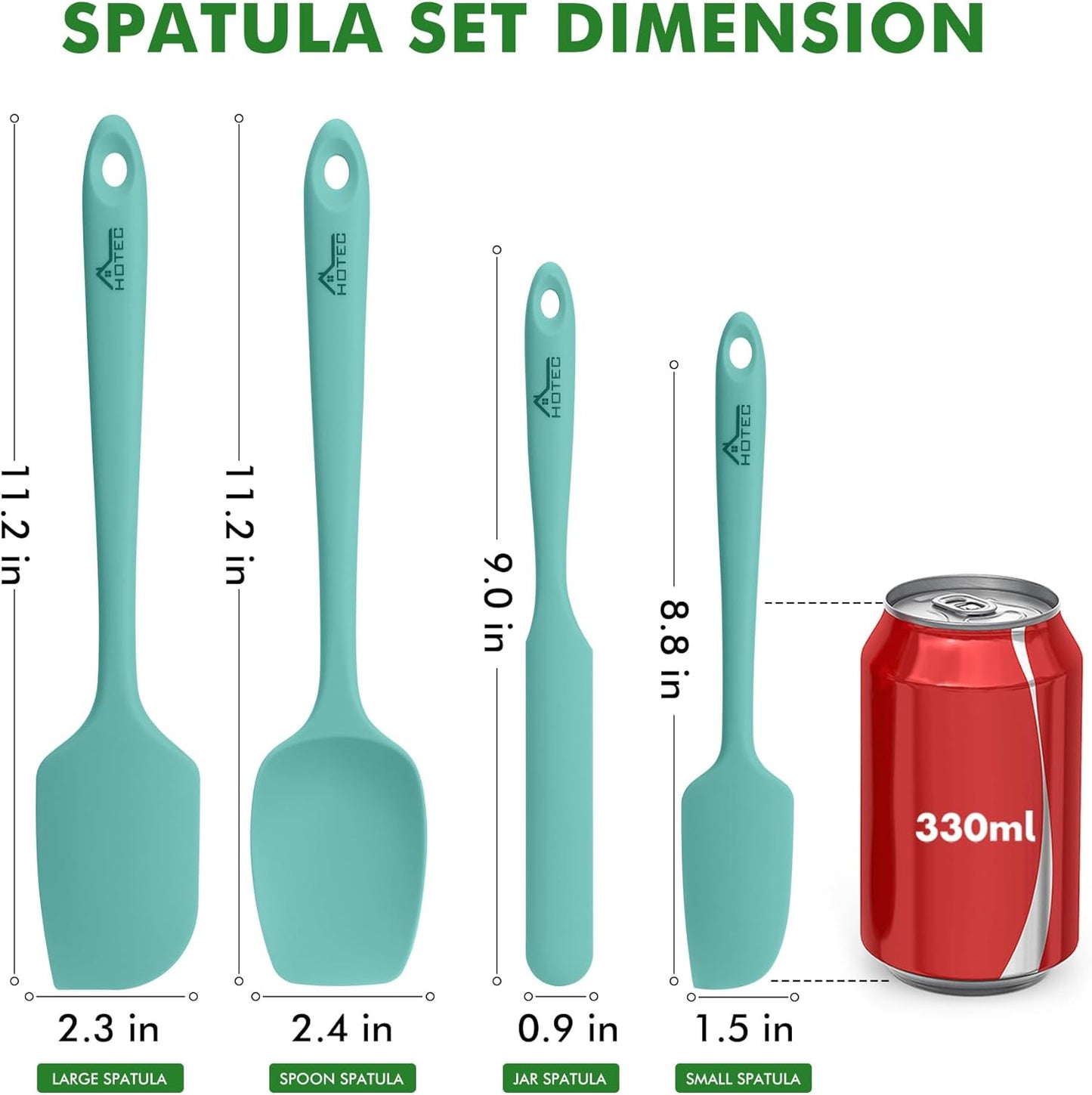 600°F Heat Resistant Silicone Rubber Spatula Set for Baking, Cooking, and Mixing Non Stick Dishwasher Safe Bpa-Free Aqua Sky Set of 4