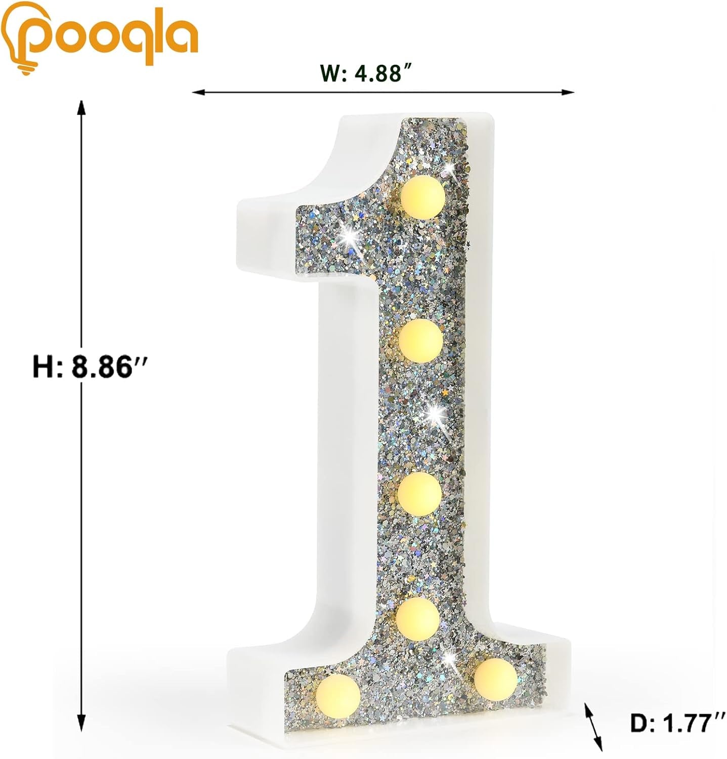 Marquee Numbers Lights, Light up Silver Numbers, Glitter Numbers Night Light Battery Powered for Christmas Wedding Home Bar Birthday Party Decoration, Silver Number 1