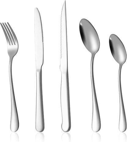 20-Piece Silverware Set Service for 4, Food Grade Stainless Steel Flatware Cutlery Set Kitchen Utensils Set with Steak Knives for Home Restaurant Hotel, Mirror Polished
