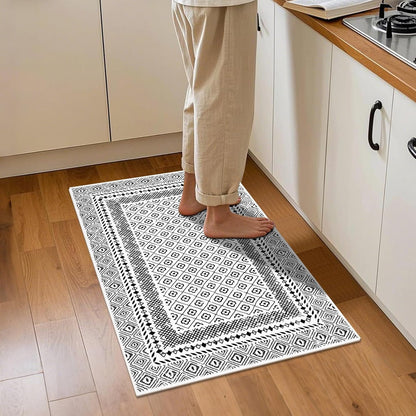 2X3 Washable Rug Non Slip, Soft Low Pile Front Door Mat Indoor Entrance, Black and White Area Rug Moroccan Indoor Door Mats for Entryway Bedroom Kitchen