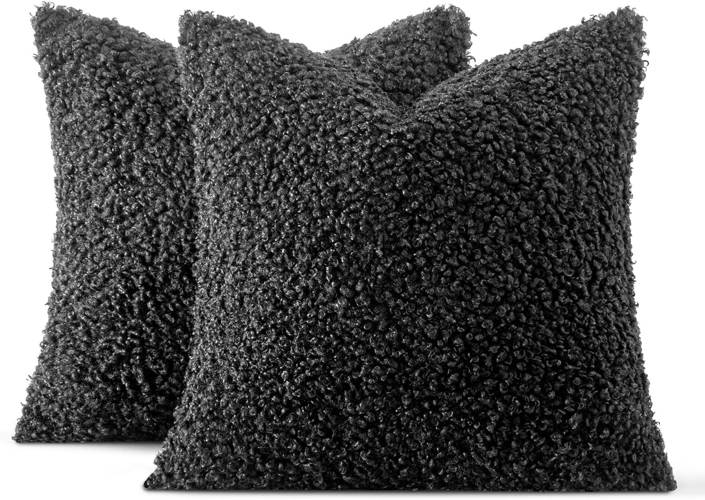 Pack of 2 Throw Pillow Covers 18X18 Inch Neutral Black Faux Fur Decorative Sherpa Pillow Covers Fuzzy Accent Soft Sheepskin Fleece Cushion Cases for Boho Home Decor Couch Living Room Bed