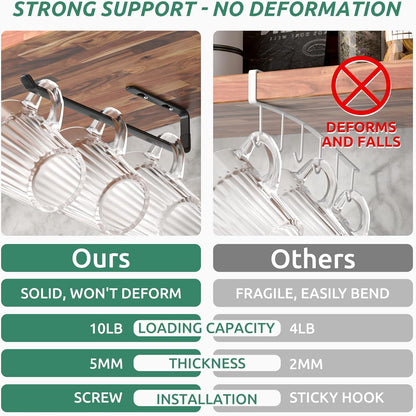 Coffee Mug Holder under Cabinet 3 Pack, Metal Sturdy Mug Rack under Shelf Organizer, Display Hanging Cup Storage Hooks for Bar Kitchen Utensils/Wine Glasses/Tea Cup, Black