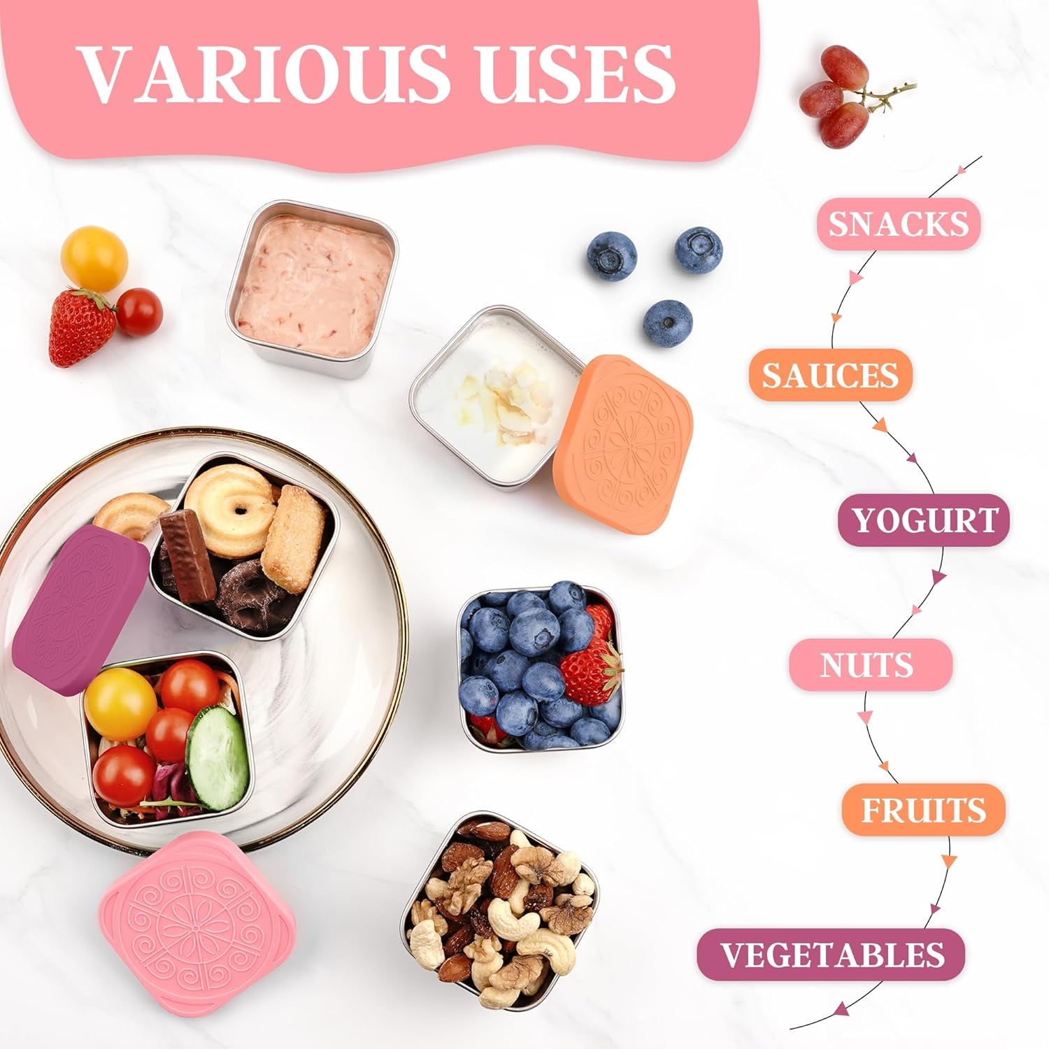 Stainless Steel Snack Containers for Kids,7.2Oz Easy Open Leak Proof Reusable Snack Box Container with Lids,Small Lunch Containers for Meal Prep,School,Picnic and Travel-3Pack