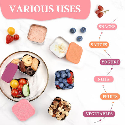 Stainless Steel Snack Containers for Kids,7.2Oz Easy Open Leak Proof Reusable Snack Box Container with Lids,Small Lunch Containers for Meal Prep,School,Picnic and Travel-3Pack