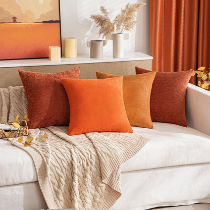 Pack of 2 Fall Burnt Brick Decorative Pillow Covers 20X20 Inch Soft Chenille Couch Throw Pillows Farmhouse Cushion Covers for Home Decor Sofa Bedroom Living Room