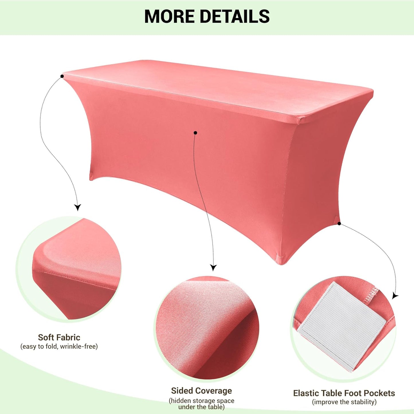6Ft Stretch Spandex Table Cover for Standard Folding Tables - Universal Rectangular Fitted Tablecloth Protector for Wedding, Banquet and Party, 72L X 30W X 30H Inches, Coral Red, 2Pc