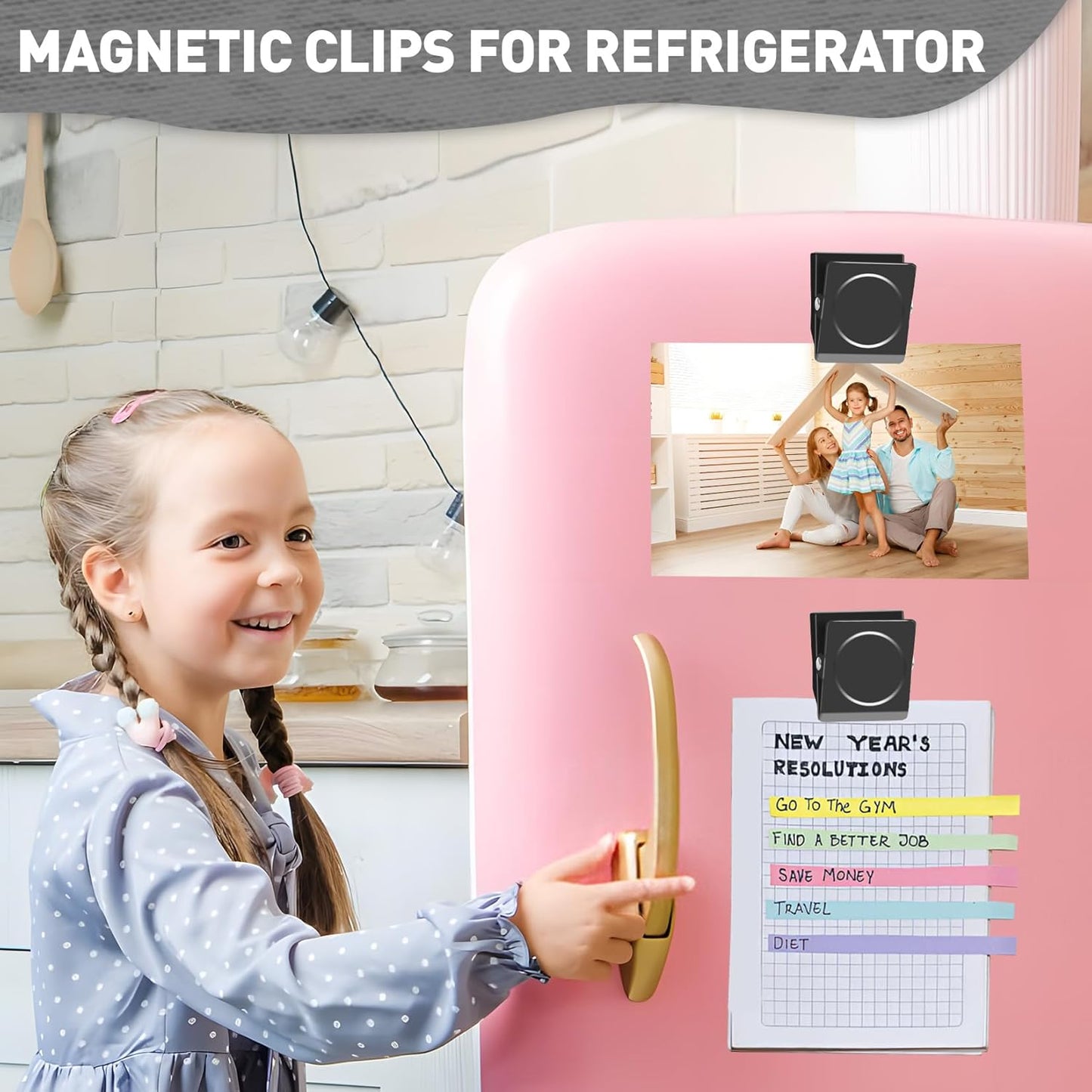 Strong Magnetic Clips, 2.2 Inch Extra Large Magnetic Clips Heavy Duty, 2Pack Magnet Clip for Fridge, Clip Magnets for Refrigerator, Whiteboard, Classroom, Kitchen, Office Organizer (Black)