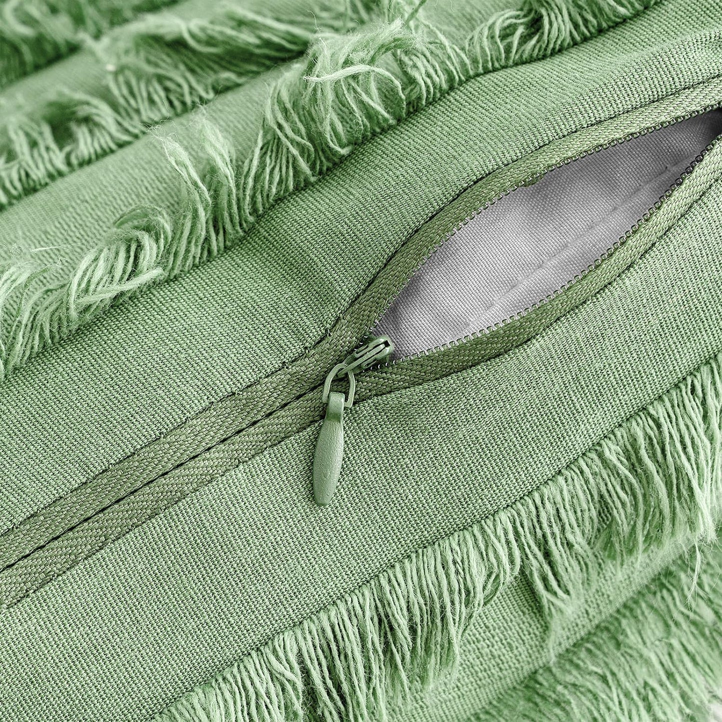 Set of 2 Decorative Boho Throw Pillow Covers Linen Striped Jacquard Pattern Cushion Covers for Spring Sofa Couch Living Room Bedroom 18X18 Inch Grass Green