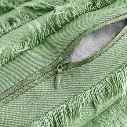 Set of 2 Decorative Boho Throw Pillow Covers Linen Striped Jacquard Pattern Cushion Covers for Spring Sofa Couch Living Room Bedroom 18X18 Inch Grass Green