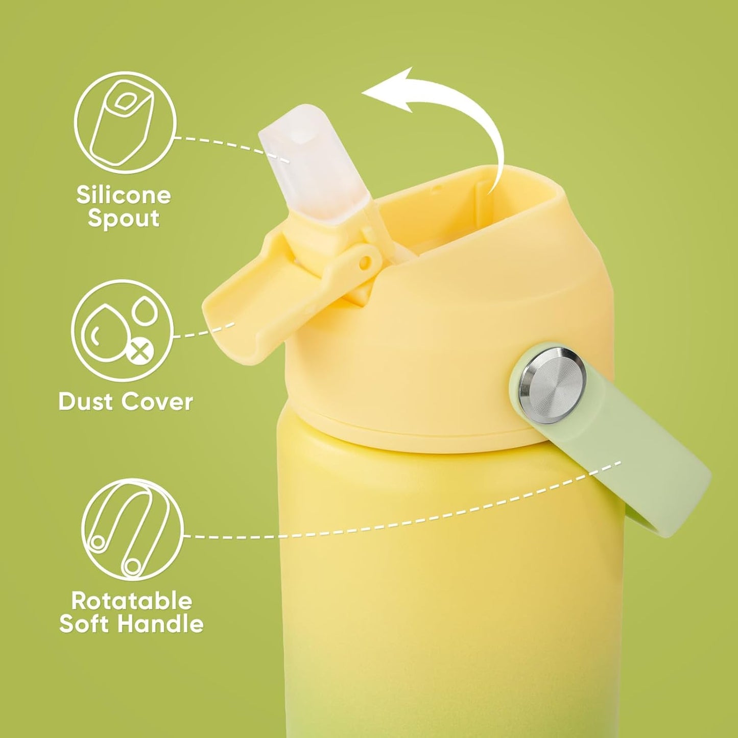 12 Oz Water Bottle, Kids Water Bottles for School, Toddler Cup with Straw & Handle, 304 Stainless Steel Insulated Water Bottle, Non-Slip Silicone Base, BPA Free, Gradient Yellow