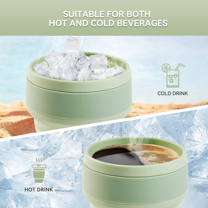 2Pcs Collapsible Cup for Traveling, Collapsible Silicone Travel Cup for Hot and 2 Drinks, Leak Proof Silicone Folding Travel Coffee Mug for Camping & Hiking, BPA Free 12Oz Green