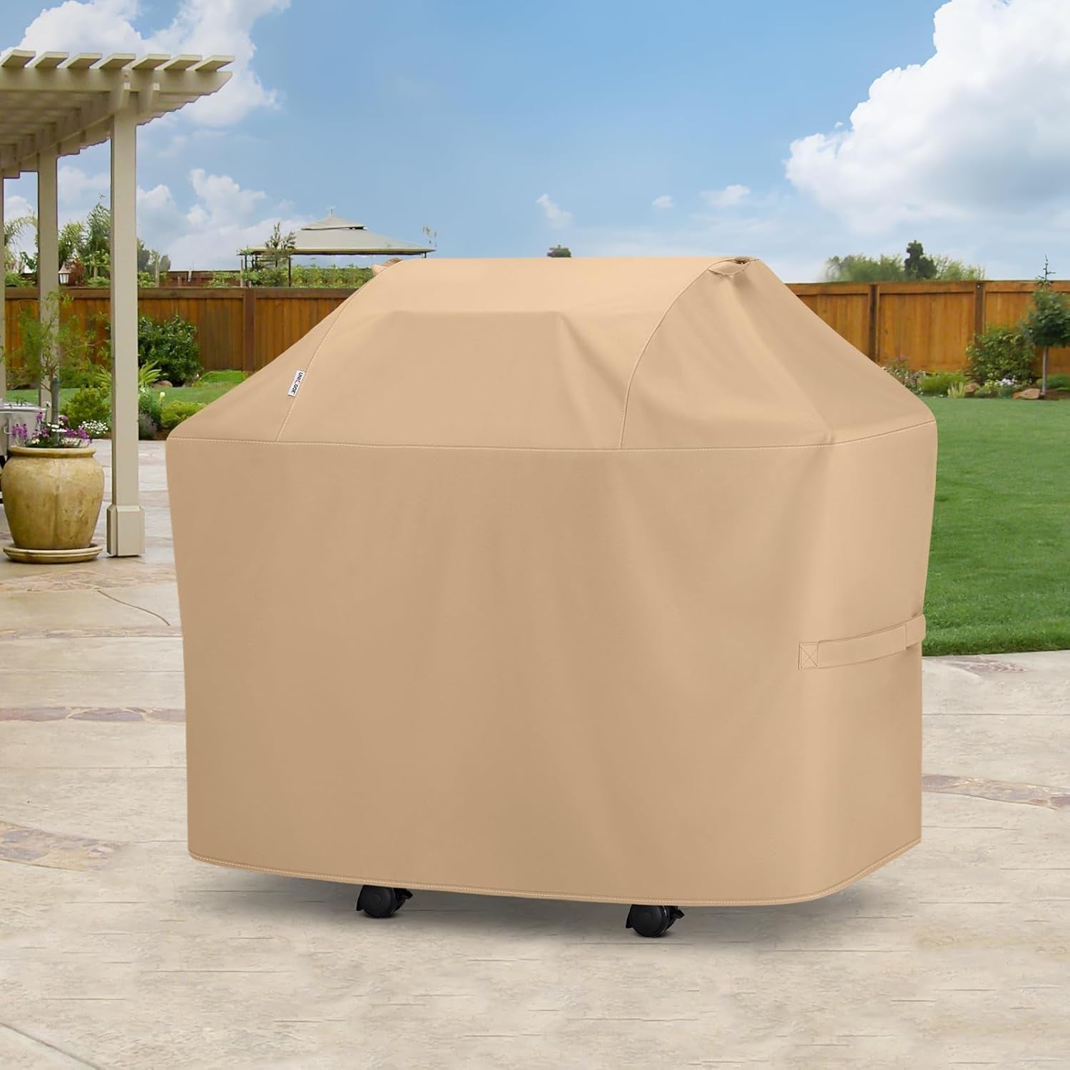 BBQ Grill Cover for Outdoor Grill 48 Inch, Heavy Duty Waterproof 2 Burner BBQ Cover, Compatible with Weber Char-Broil and Nexgrill Gas Grills, All Weather Protection, Light Brown