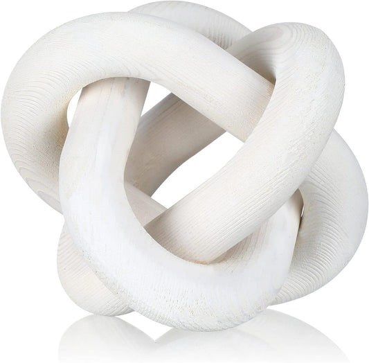 3 Link Wood Knot Decor - Hand Carved Coffee Table Decoration, Boho Chain Link Decor, Modern Shelf, Rustic Objects for Home Living Room Bedroom(White)