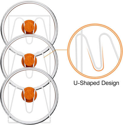 2 Pack Pot Lid Organizer Rack, 6-Tier Pot Lids Holder for Cabinet Door/Wall, No Drilling Adhesive Wall/Door Mounted Rustproof Pot and Pan Cover for Kitchen Storage, White