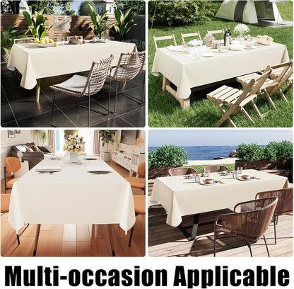Beige 60x84 Inch Waterproof Vinyl Rectangle Tablecloth - Oil Spill Resistant Plastic Cover for Dining, Picnics, Camping, and Outdoor Use