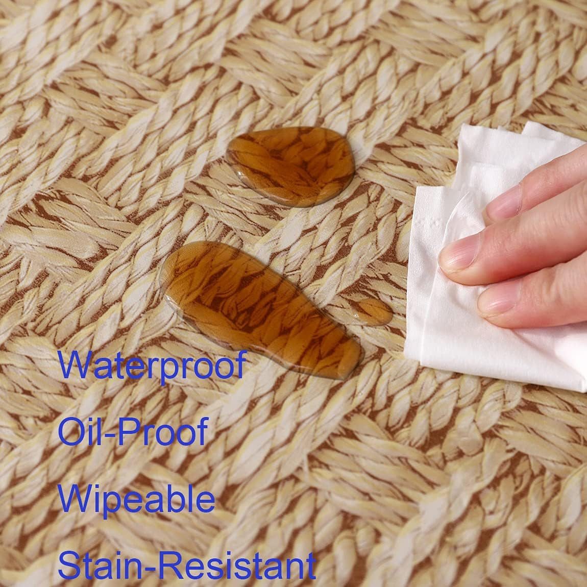 Round Vinyl Fitted Tablecloth with Flannel Backing Elastic Edge Design Table Cover Waterproof Oil-Proof PVC Table Cloth Stain-Resistant Best for 32"-36" Round