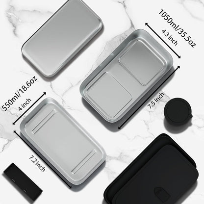 Stainless Steel Bento Box for Adult, 54Oz Metal Leak-Proof Lunch Box Containers, Double Layer Bento Lunch Box for Work Travel, Microwave Safe, with Detachable Divider