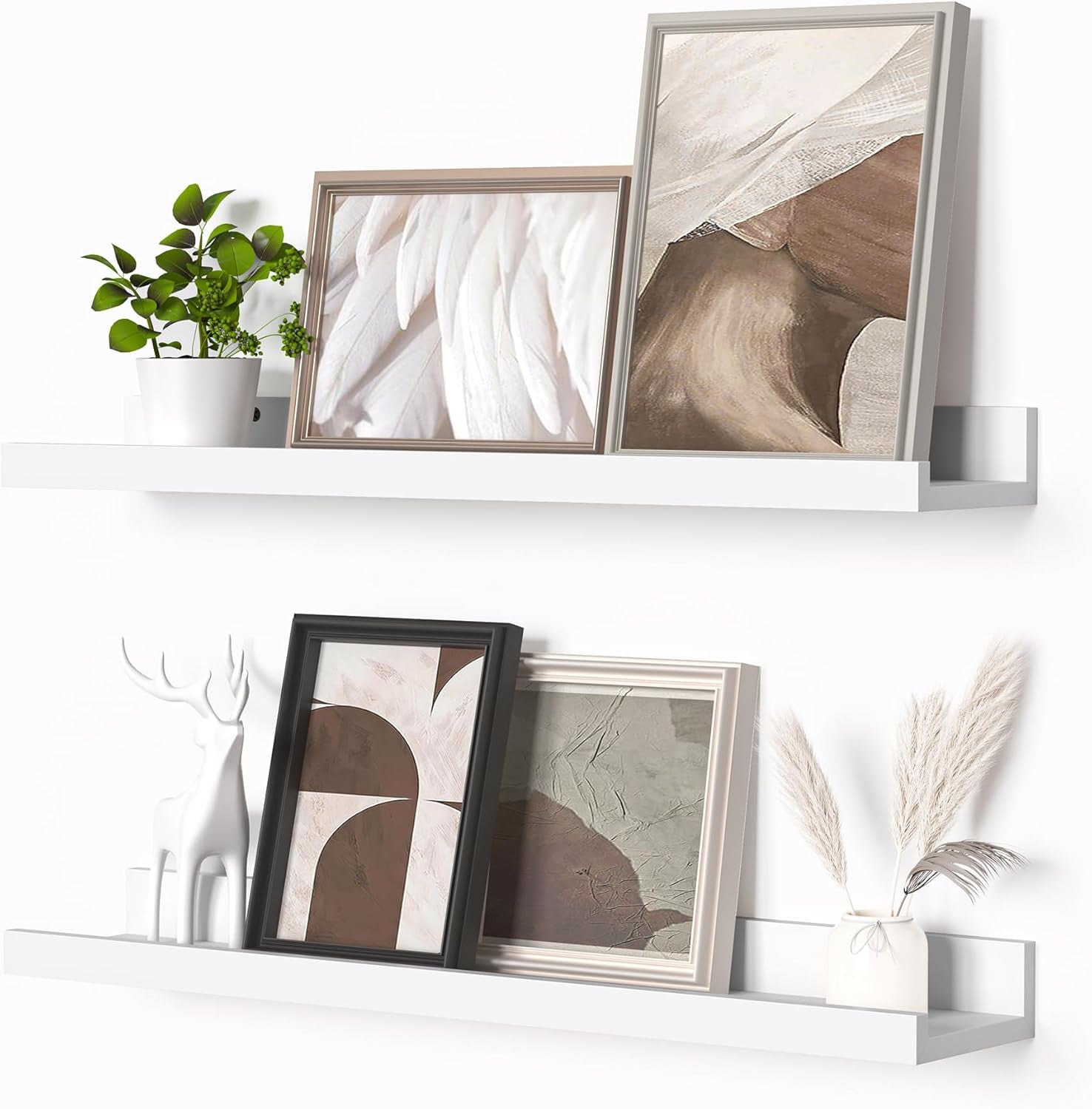Picture Ledge Shelf, Floating Shelves Set of 2, 24 Inches Picture Shelf for Wall with Ledge, Kids Bookshelf Wall Mounted for Living Room Bedroom Decor Books Photo Frames - White