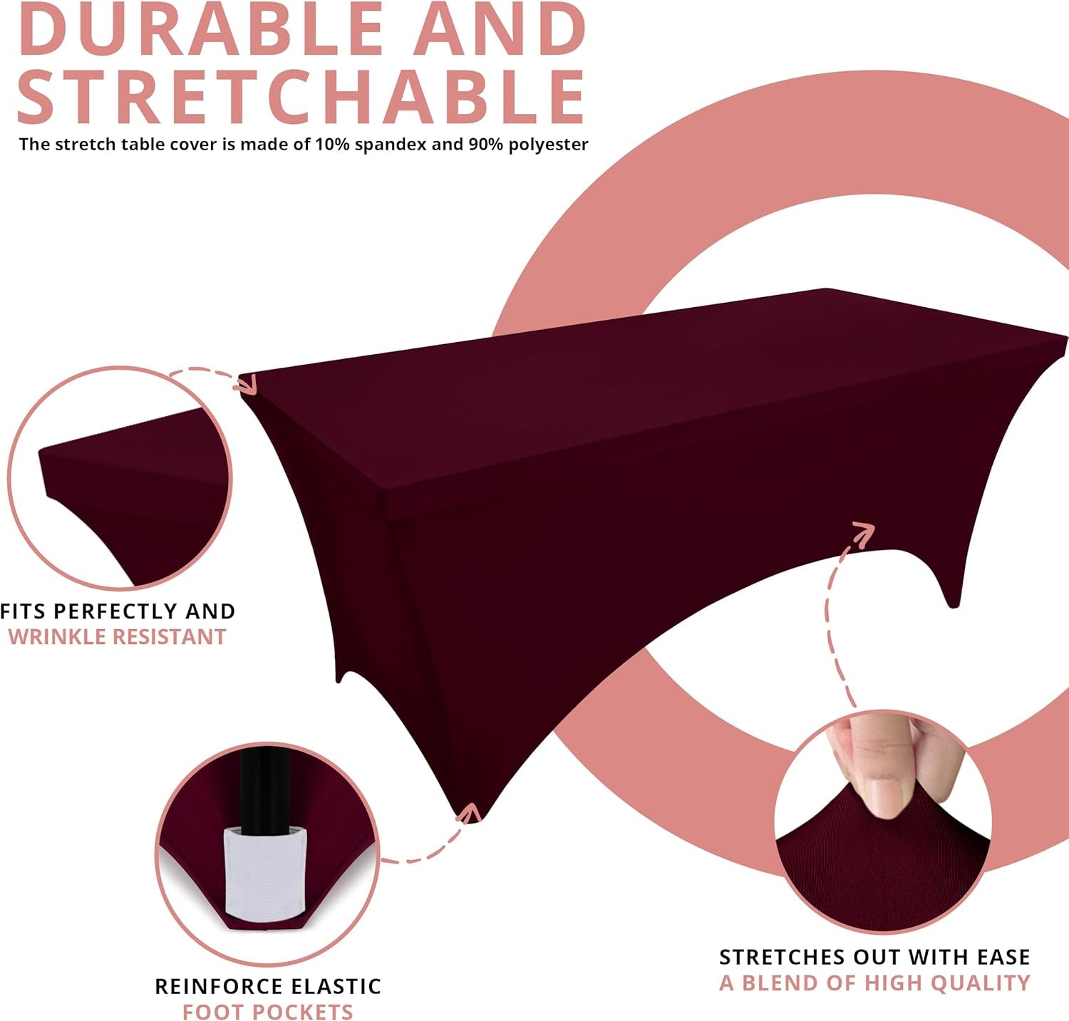 Spandex Tablecloth 2 Pack [6FT, Burgundy] Tight, Fitted, Washable and Wrinkle Resistant Stretch Table Cloth Rectangle Cover for Trade Show, Weddings & Parties [72Lx30Wx30H Inch]