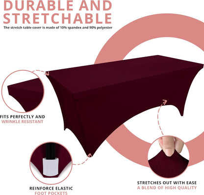 Spandex Tablecloth 2 Pack [6FT, Burgundy] Tight, Fitted, Washable and Wrinkle Resistant Stretch Table Cloth Rectangle Cover for Trade Show, Weddings & Parties [72Lx30Wx30H Inch]