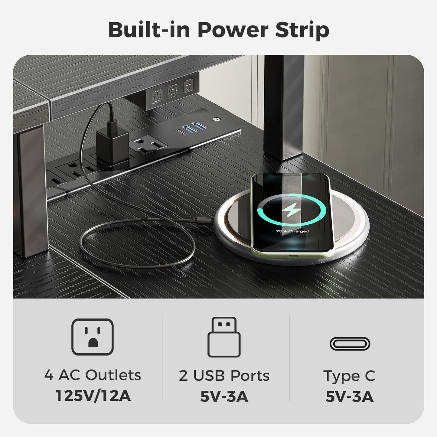 47-Inch Reversible L-Shaped Computer Desk with LED Lighting, Power Outlets, Shelves, Monitor Stand, Drawer, and Corner Design for Home Office and Gaming, Black