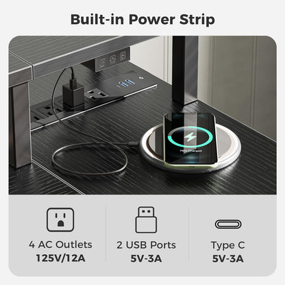 47-Inch Reversible L-Shaped Computer Desk with LED Lighting, Power Outlets, Shelves, Monitor Stand, Drawer, and Corner Design for Home Office and Gaming, Black