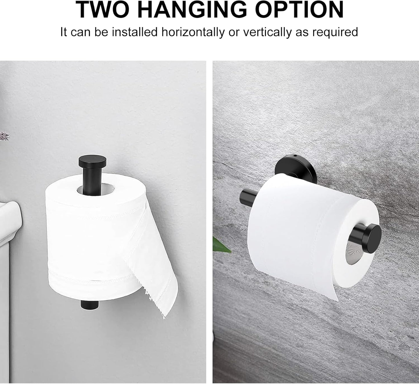 Towel Holder for Bathroom Wall Matte Black Bathroom Toilet Paper Roll Holders 304 Stainless Steel Shower Towel Hooks 4 Packs