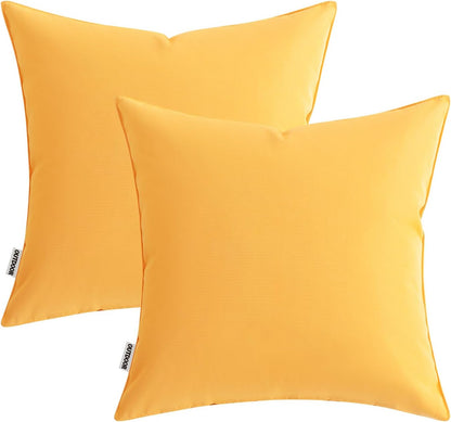 Outdoor Pillow Covers Yellow Waterproof Decorative Patio Throw Pillow Covers Fade Resistant for Furniture Tent Couch Sofa Living Room Pack of 2 Spring Summer Pillowcases 18X18 Inch