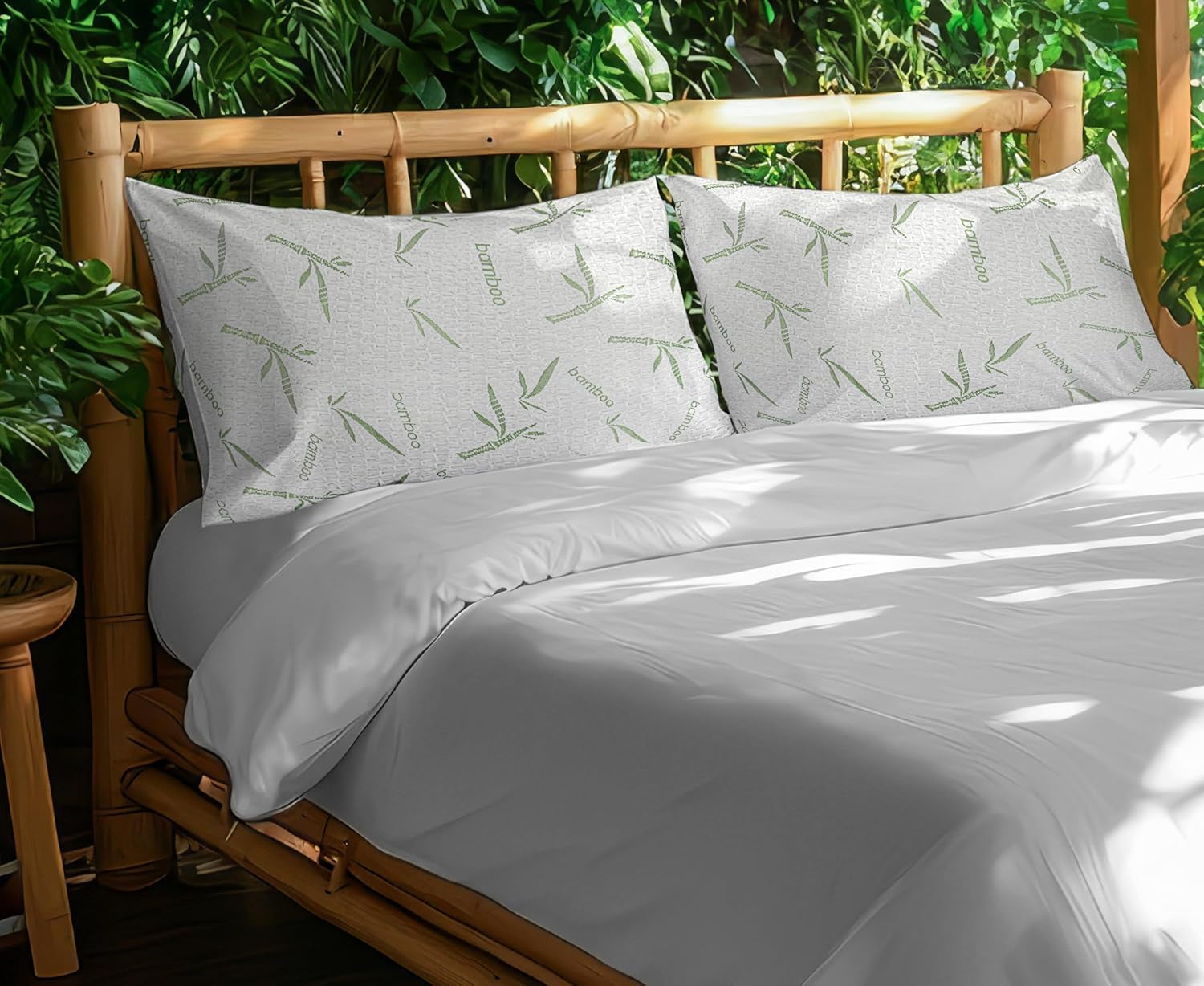 Waterproof Pillow Protectors with Zipper Queen Size (2 Pack), Soft and Cooling Bamboo Viscose Pillow Covers, Bed Bug Proof Pillow Encasements 20 X 28 Inches