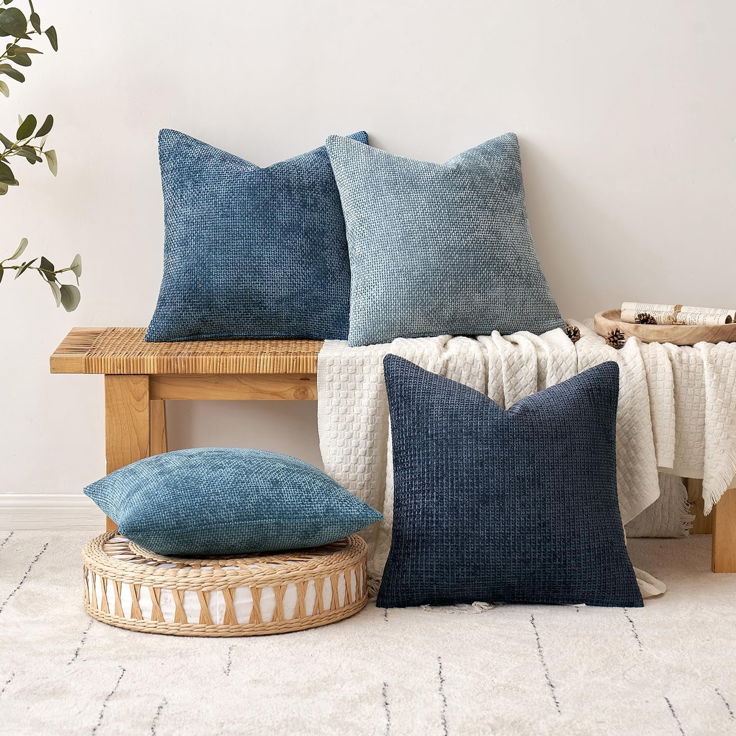 Pack of 2 Couch Throw Pillow Covers 18X18 Inch Coastal Smoke Blue Modern Boho Accent Decorative Pillow Covers Soft Farmhouse Cushion Covers for Home Decor Bed Sofa Living Room