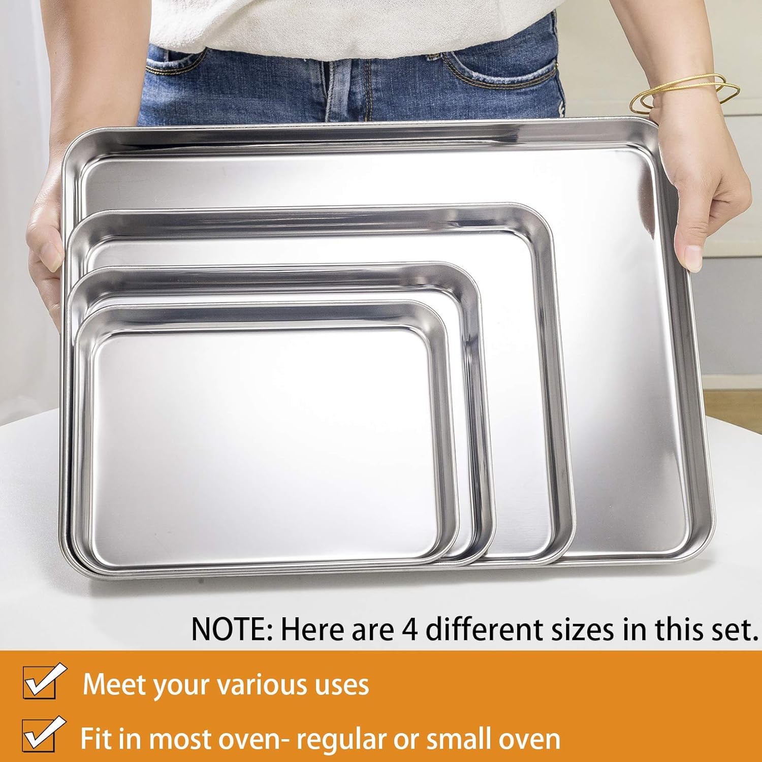 Baking Sheet and Rack Set, 8 PACK (4 Sheets + 4 Racks), Stainless Steel Baking Pans Cookie Sheets with Cooling Rack, Healthy & Mirror Finish,Oven & Dishwasher Safe