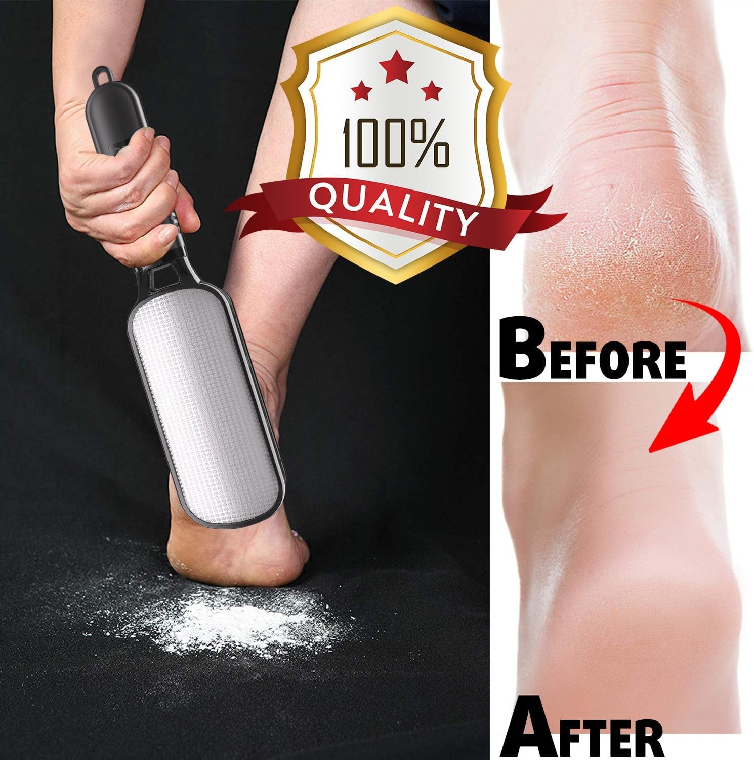 Foot File for Dead Skin, Double Sided Callus Remover for Feet, Metal Foot Scrubber for Cracked Heel, Professional Foot Scraper Rasp Pedicure Tool to Remove Hard Skin - 2 in 1 Foot File