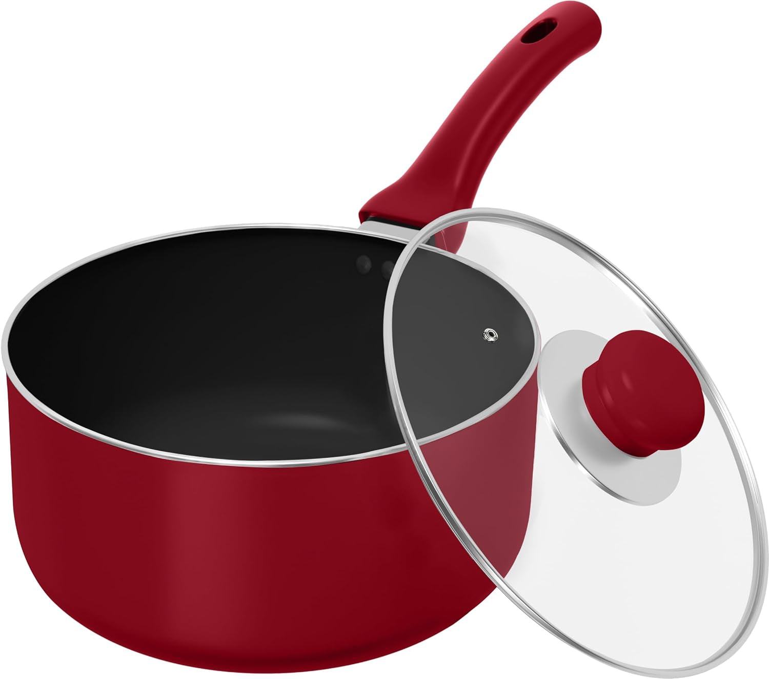 Detachable Handle Nonstick Saucepan with Glass Lid, Multipurpose Use for Home, Kitchen or Restaurant (Red)