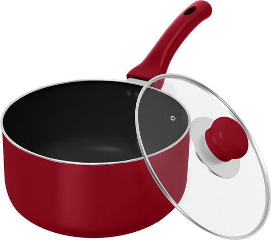 Detachable Handle Nonstick Saucepan with Glass Lid, Multipurpose Use for Home, Kitchen or Restaurant (Red)