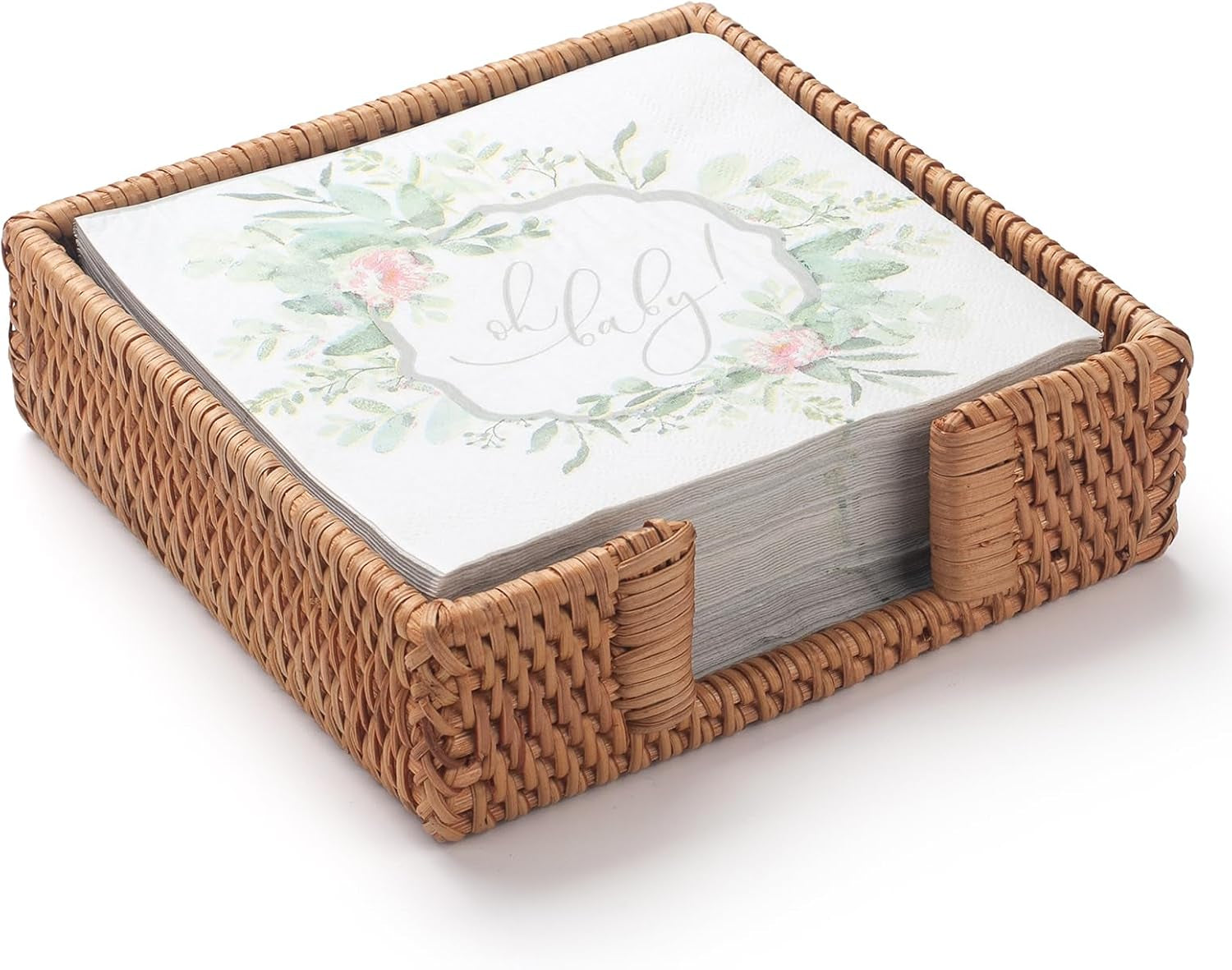 Rattan Napkin Holder Square Woven Flat Napkin Basket Tray for Tables 7.5" X 7.5" X 2.5"