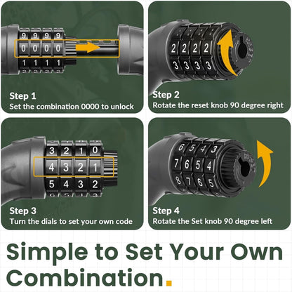 Bike Lock, Bicycle Lock 4 Feet Cable Lock 1/2 Inch Resettable Bike Lock Combination with Mounting Bracket, Bike Accessories for Bicycle, Electric Scooter, Motorcycle