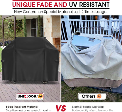 58 Inch Gas Grill Cover for Weber Genesis II and Genesis 300 Series Grills, Unique Waterproof Vinyl Exterior with Polyester Lining, Outdoor BBQ Cover, Compared to Weber 7130, Basic Version
