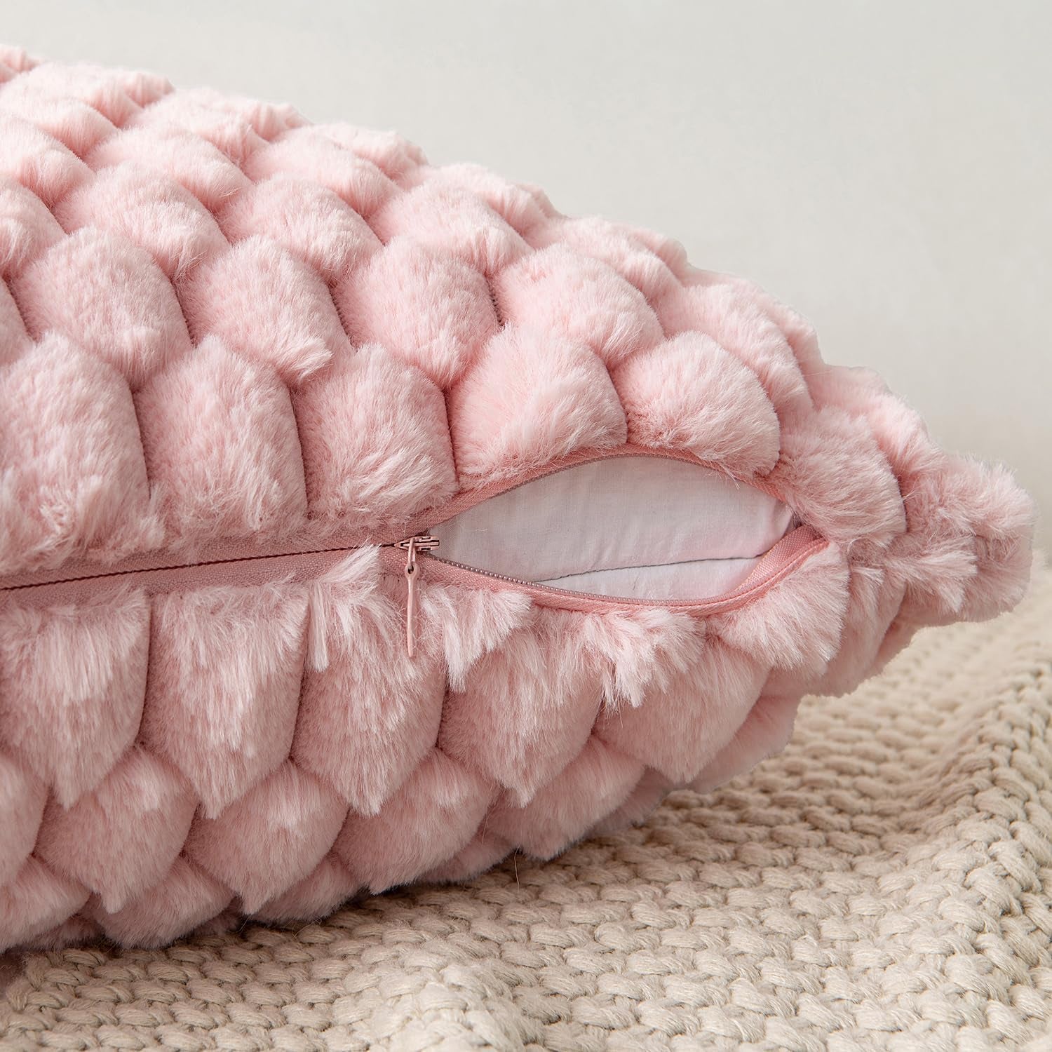 Pink Faux Fur Decorative Throw Pillow Covers 18X18 Inch Set of 2 Super Soft Cozy Plush Cushion Cases Luxury Fluffy Pillowcases for Sofa Couch Bed Living Room