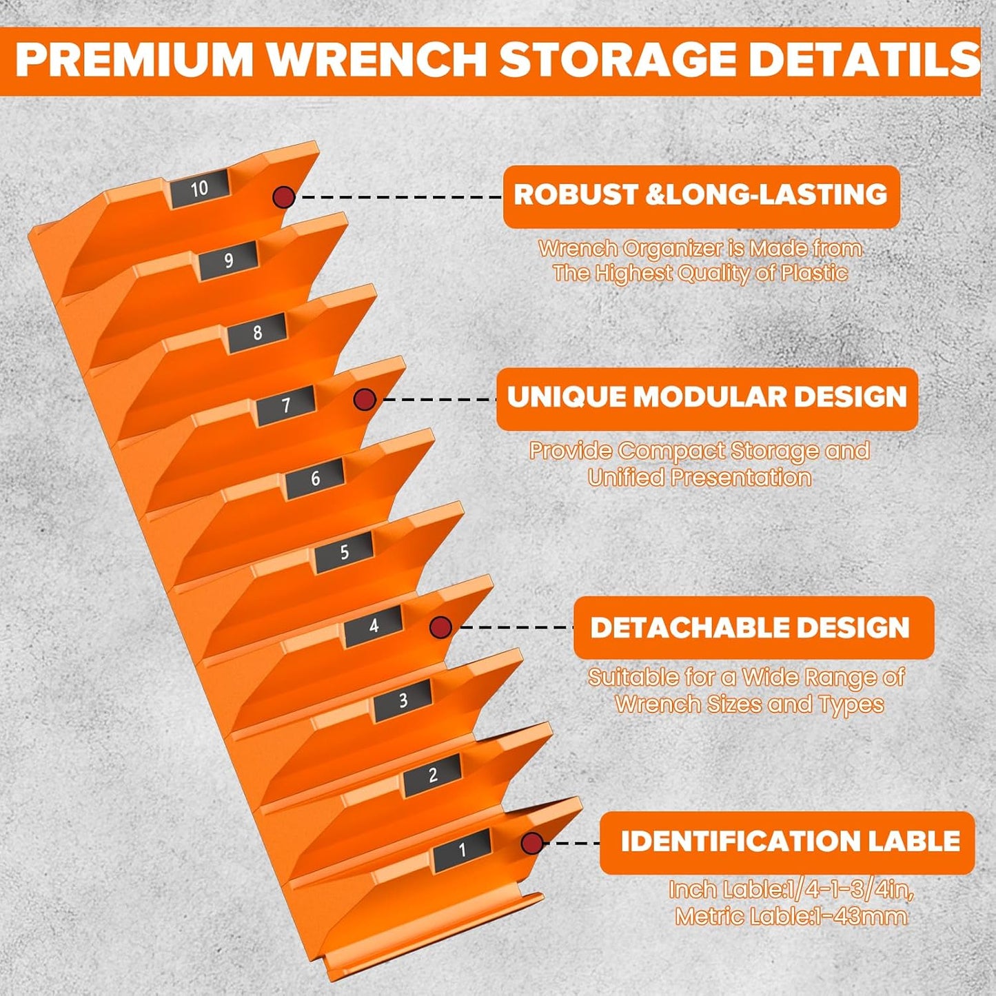 40PCS Modular Wrench Organizer Wrench Holder - Wrench Tool Organizers for Tool Drawer Storage, Wrench Storage Set with Metric & SAE Label, Wrench Rack Tool Gift for Professional Mechanics, Orange