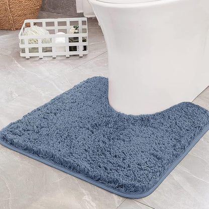 Microfiber U-Shaped Contour Bath Mat - Extra Thick, Soft, Absorbent, Non-Slip Rug for Bathroom Commode - Machine Washable (20x20 Inch, Dusty Blue)
