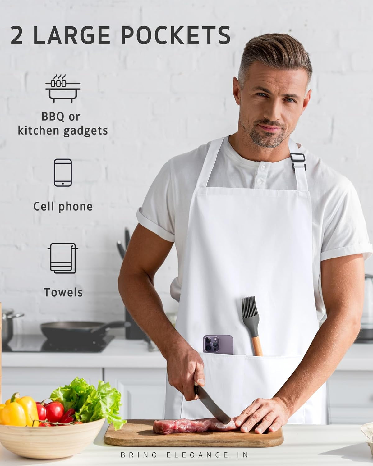 Chef Apron for Men Women Kitchen Cooking Apron with Pockets, Adjustable Bib Aprons Stain Resistant, 1 Pack