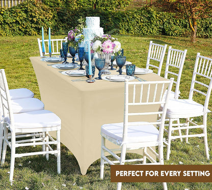 Spandex Tablecloth 2 Pack [6FT, Champagne] Tight, Fitted, Washable and Wrinkle Resistant Stretch Table Cloth Rectangle Cover for Trade Show, Weddings & Parties [72Lx30Wx30H Inch]