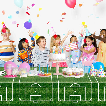 2 Pack Soccer Plastic Tablecloth Soccer Party Decorations Soccer Grass Disposable Rectangle Table Cover for Soccer Theme Birthday Party Decoration 54 X 108 Inch