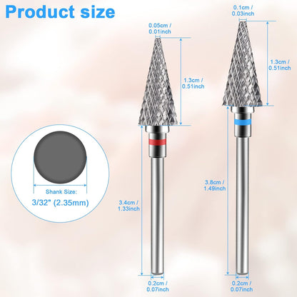 2 Pack Nail Drill Bits for Acrylic Nails, 3/32" Shank Drill Bits for Nails Professional Electric Nail Drill Bits for Home Salon/Fine+Medium Nail Bits - Nib
