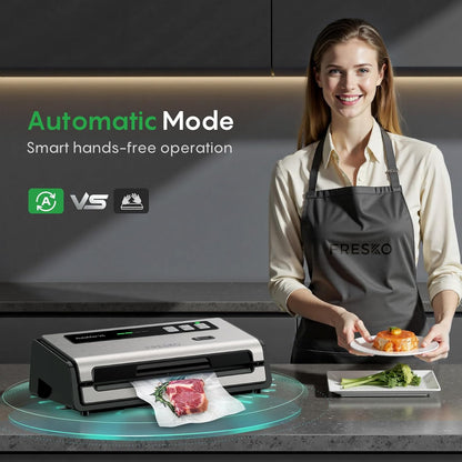Food Vacuum Sealer with Automatic Bag Detection, Double Heat Seal, Built-In Bag Roll Storage & Cutter, 2 Rolls Bags, Starter Kit