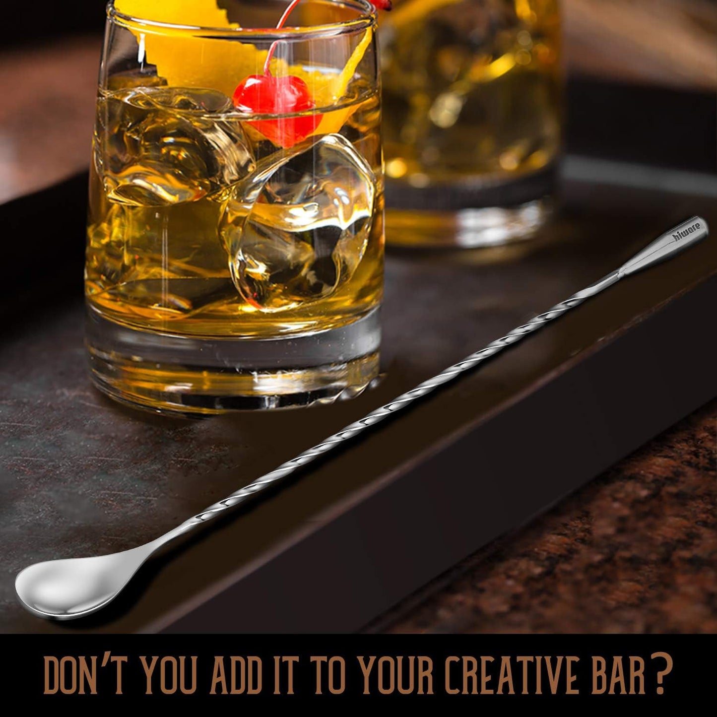 12-Inch Bar Spoon, Set of 2, Stainless Steel Mixing Spoons, Spiral Pattern Bar Cocktail Shaker Spoon