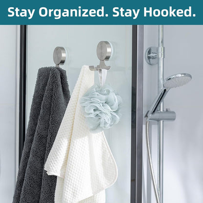 2 Pack Powerful Suction Cup Razor Holder, 304 Stainless Steel Bathroom Suction Hooks for Towel, Loofah, Bathrobe, Stylish Shaver Holder for Shower Wall, Easy to Install and Reuse, Silver