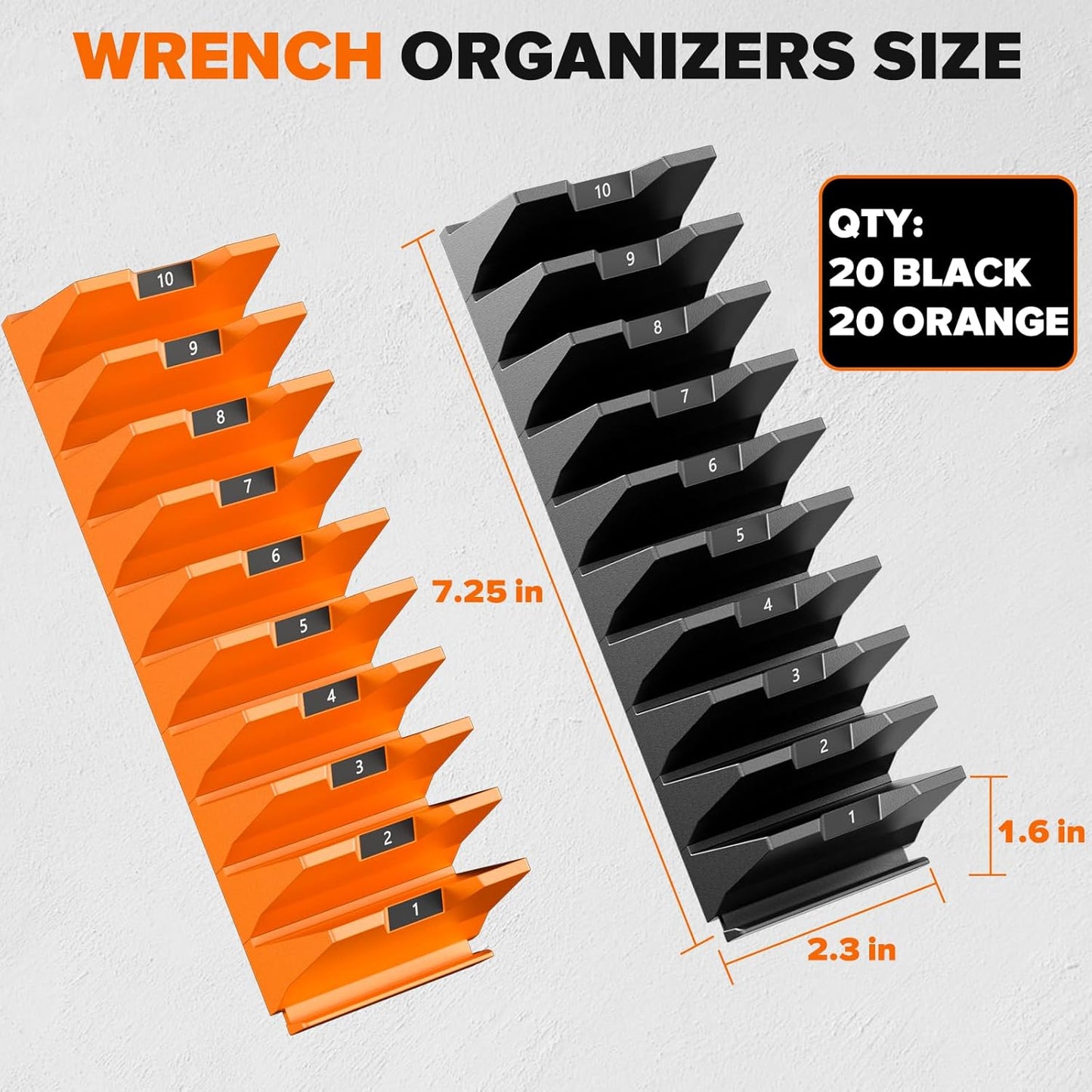 40PCS Modular Wrench Organizer - Wrench Tool Organizers for Tool Drawer Storage, Wrench Storage Set with Metric & SAE Label, Wrenches Rack Tool Gift for Professional Mechanics Men, Black & Orange